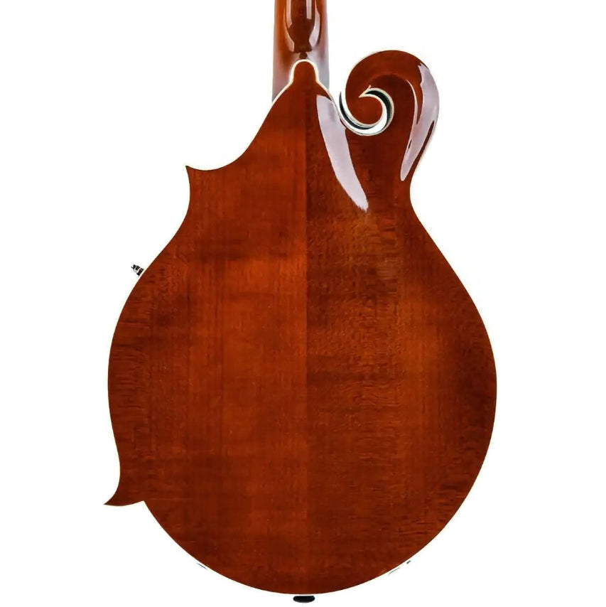 Back of Kentucky KM-752 Amber F-Model Mandolin with high-gloss Alpine maple back and neck.