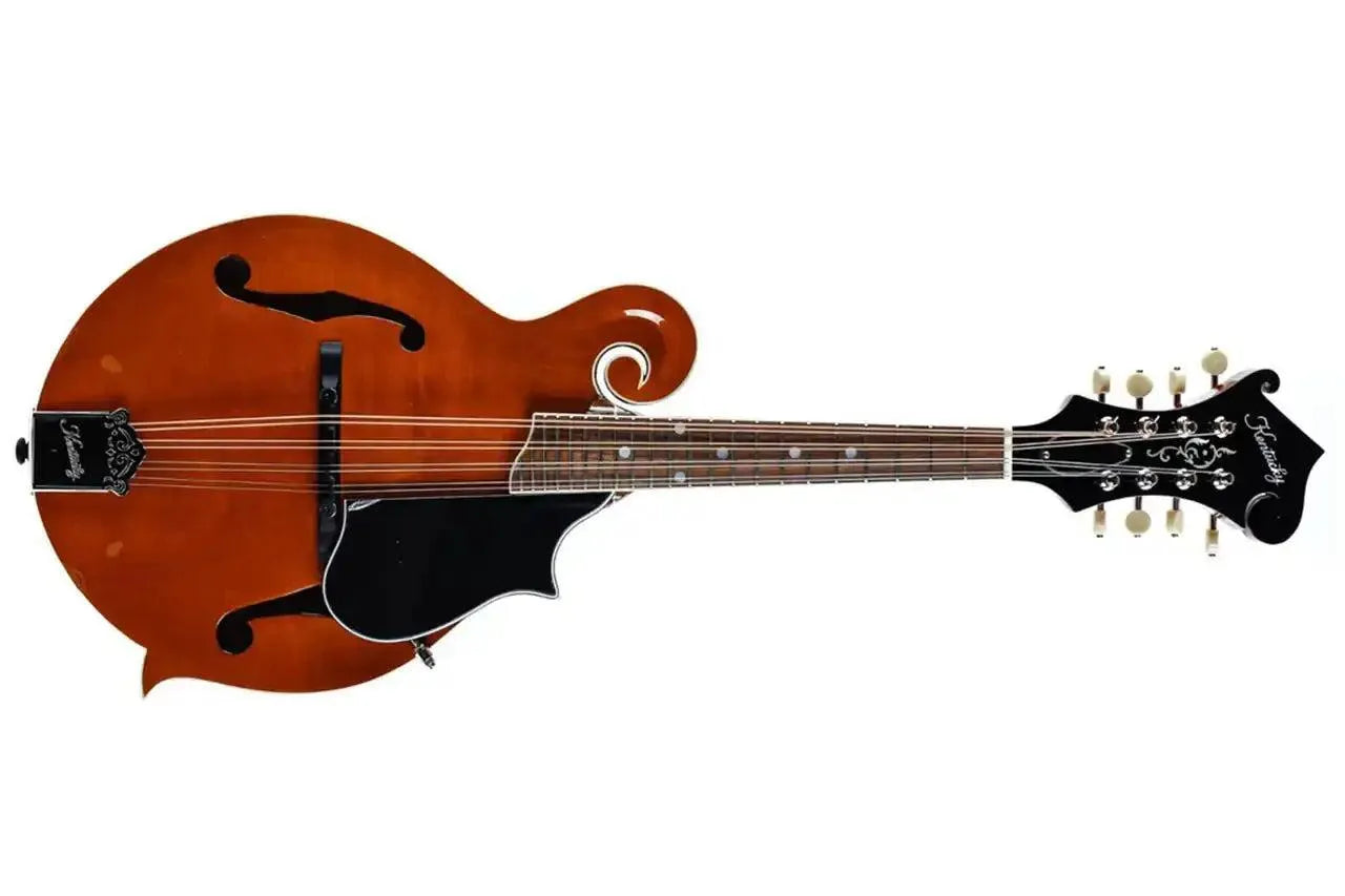 Kentucky KM-752 Amber Deluxe F-Model Mandolin with high-gloss finish, mother-of-pearl inlay.