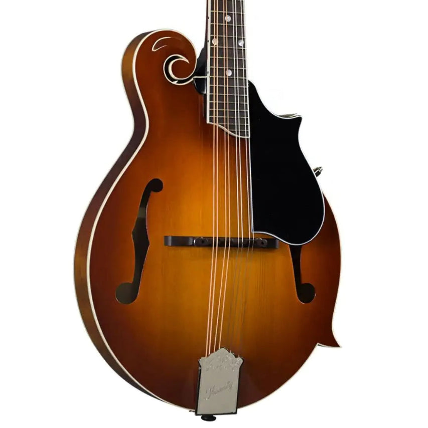 Kentucky KM-755 Amberburst F-Model Mandolin with high-gloss finish, f-holes, and rosewood fretboard.