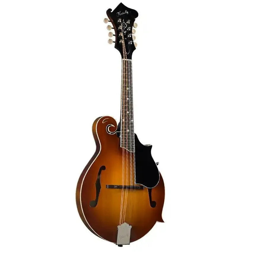 Kentucky KM-755 Amberburst F-Model Mandolin with high-gloss finish, mother-of-pearl headstock inlay.
