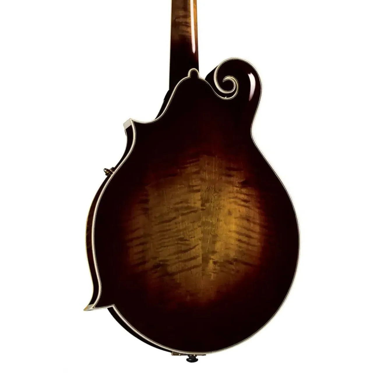 Kentucky KM-850 F-Model mandolin back with flamed Alpine maple and vintage sunburst finish.