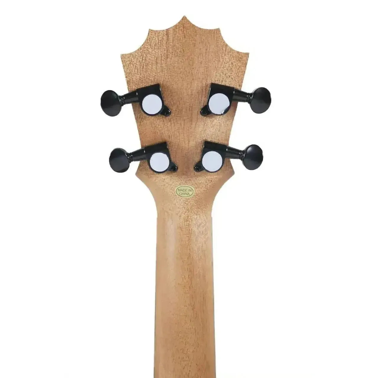 Back of KoAloha KoAlana KTA-10SP Sapele Tenor Ukulele headstock with black closed gear tuners.
