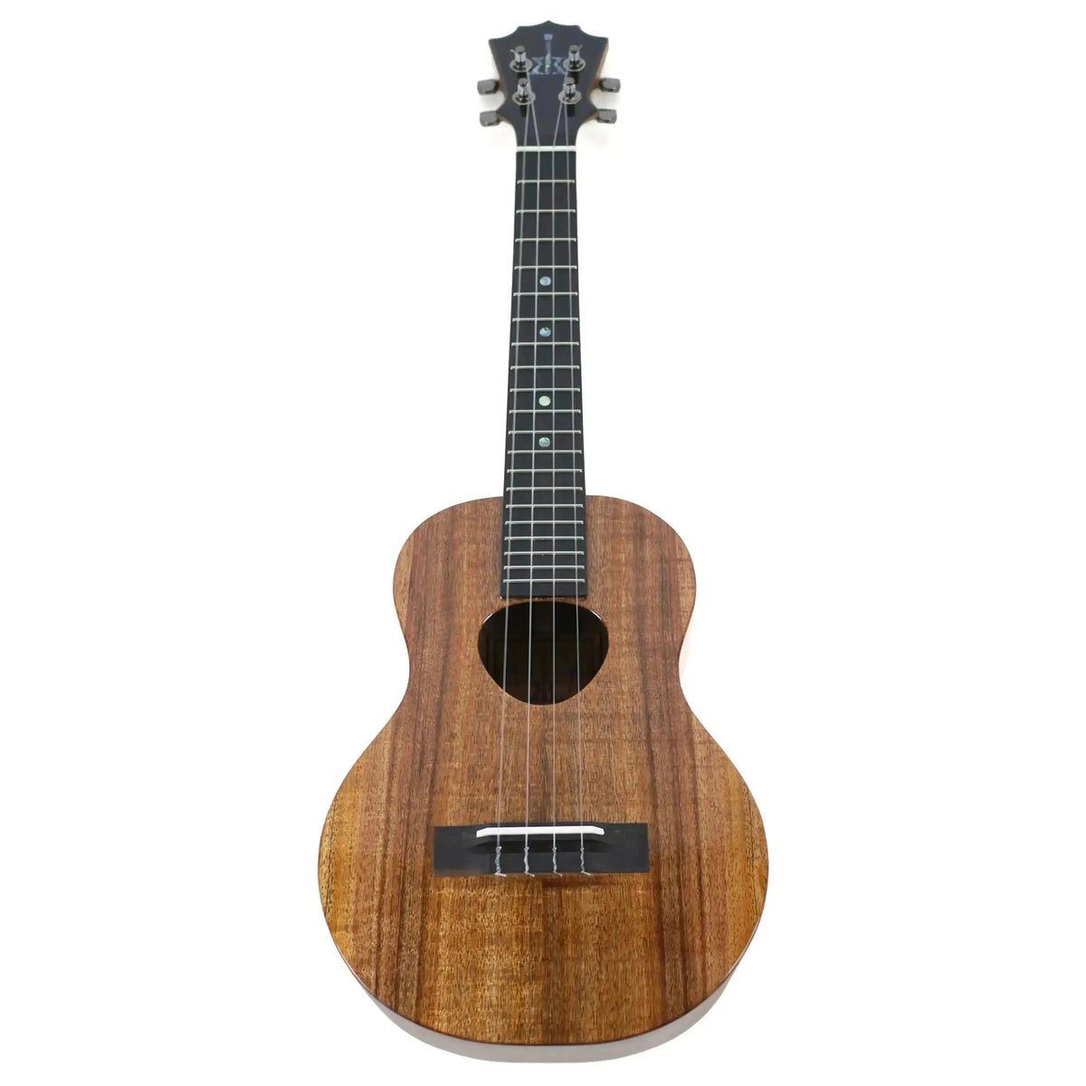 Example photo: KoAloha KTM-00 gloss tenor ukulele, full front view from headstock to the solid Hawaiian koa body (an earlier KTM-00; the wood grain on yours will differ)