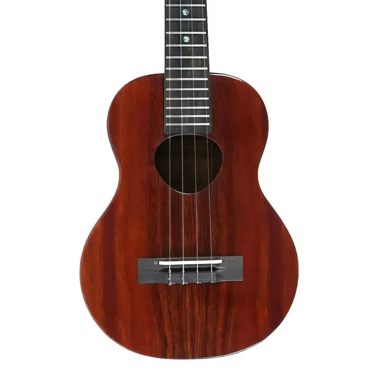 KoAloha KTM-00 gloss solid Hawaiian koa tenor ukulele with Musubi soundhole and ebony fretboard.