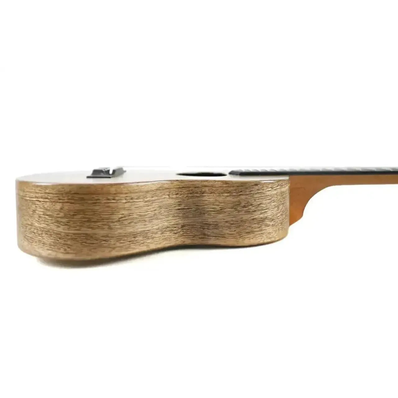 KoAloha KTM-10MG Pikake Satin Solid Mango Tenor Ukulele, side view showing wood grain.
