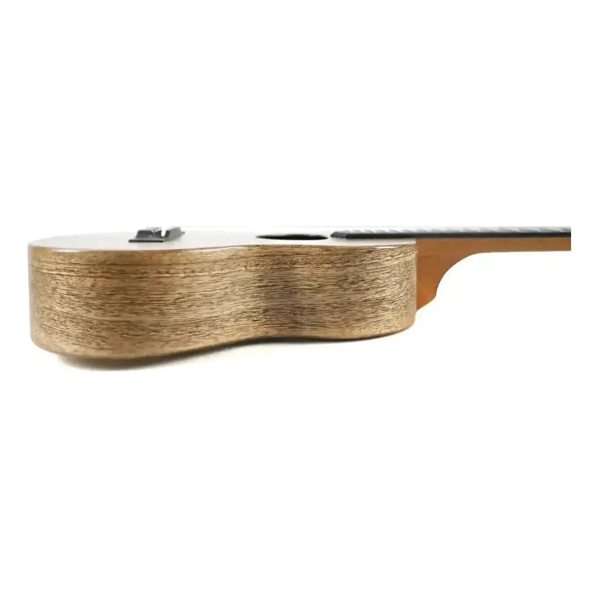 Side view of the KoAloha KTM-10MG Pikake Solid Mango Tenor Ukulele, ukulele #1, showing the mango body depth