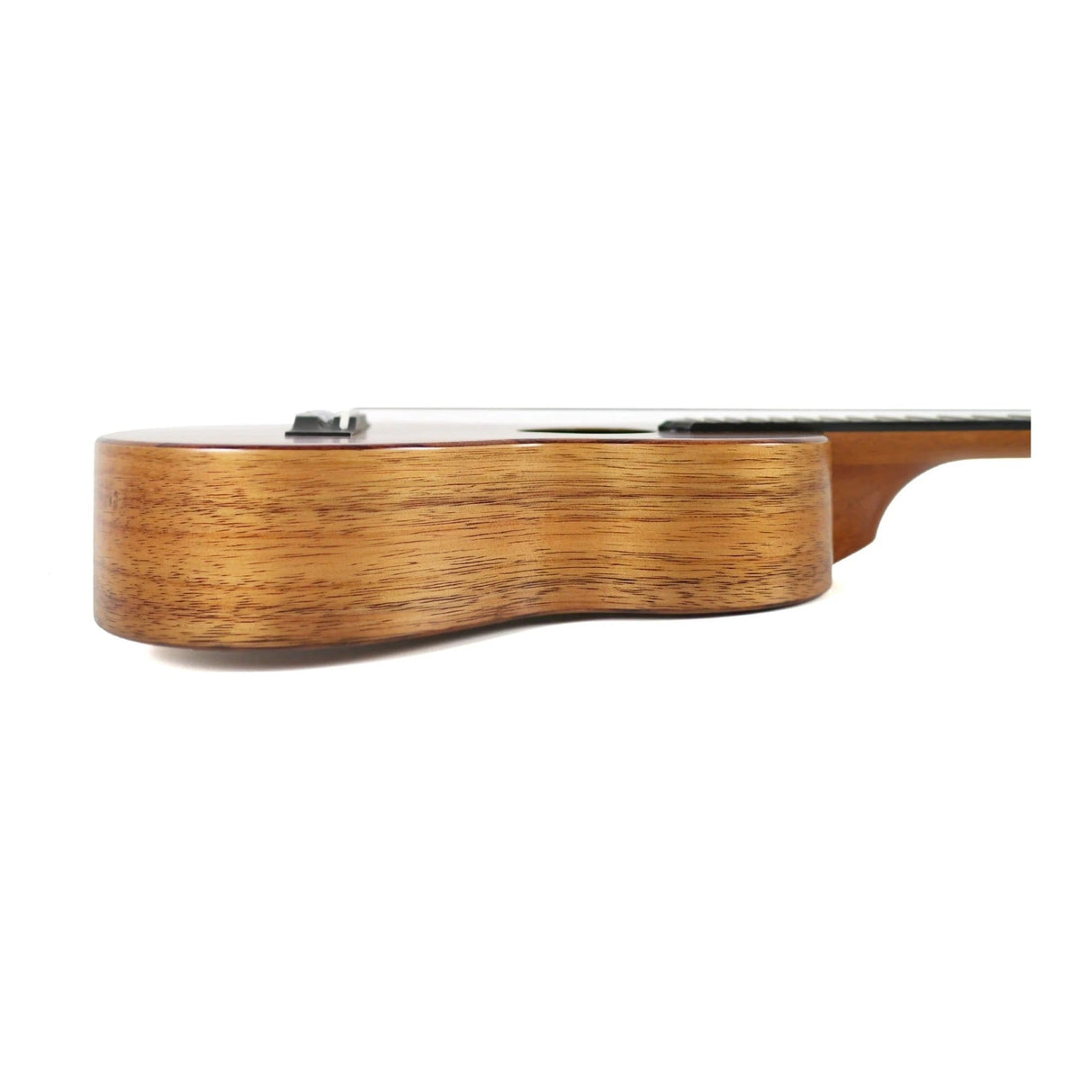 Side view of the KoAloha KTM-16 Imaikalani 6-String Tenor Ukulele #1, showing the satin koa body depth