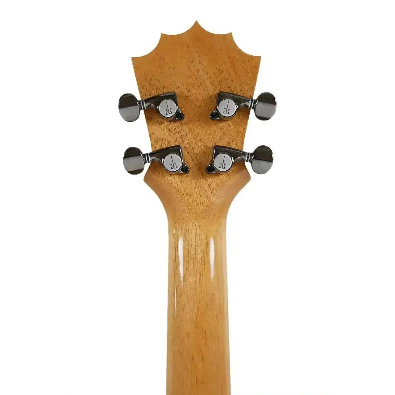 Back of KoAloha KTNP-00 Naupaka Tenor Ukulele headstock and neck, showing 4 geared tuners.