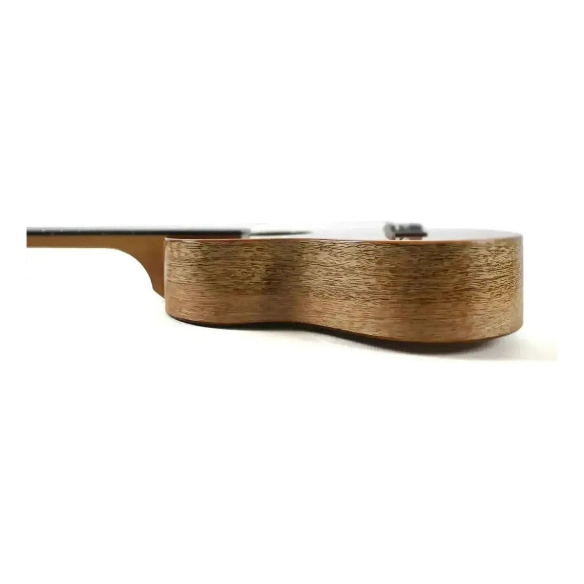 KoAloha KTNP-00 Gloss Naupaka Solid Mango & Hawaiian Koa Tenor Ukulele, other side view showing the lighter mango side grain and neck joint