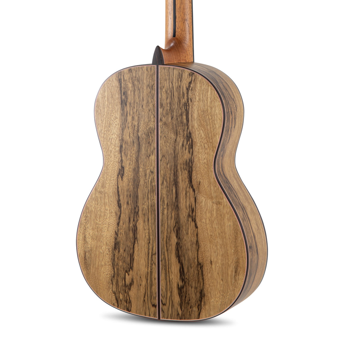 Body back of the Manuel Rodriguez Private Stock Tesoro de Guinea classical guitar: limba negra back and the base of the neck