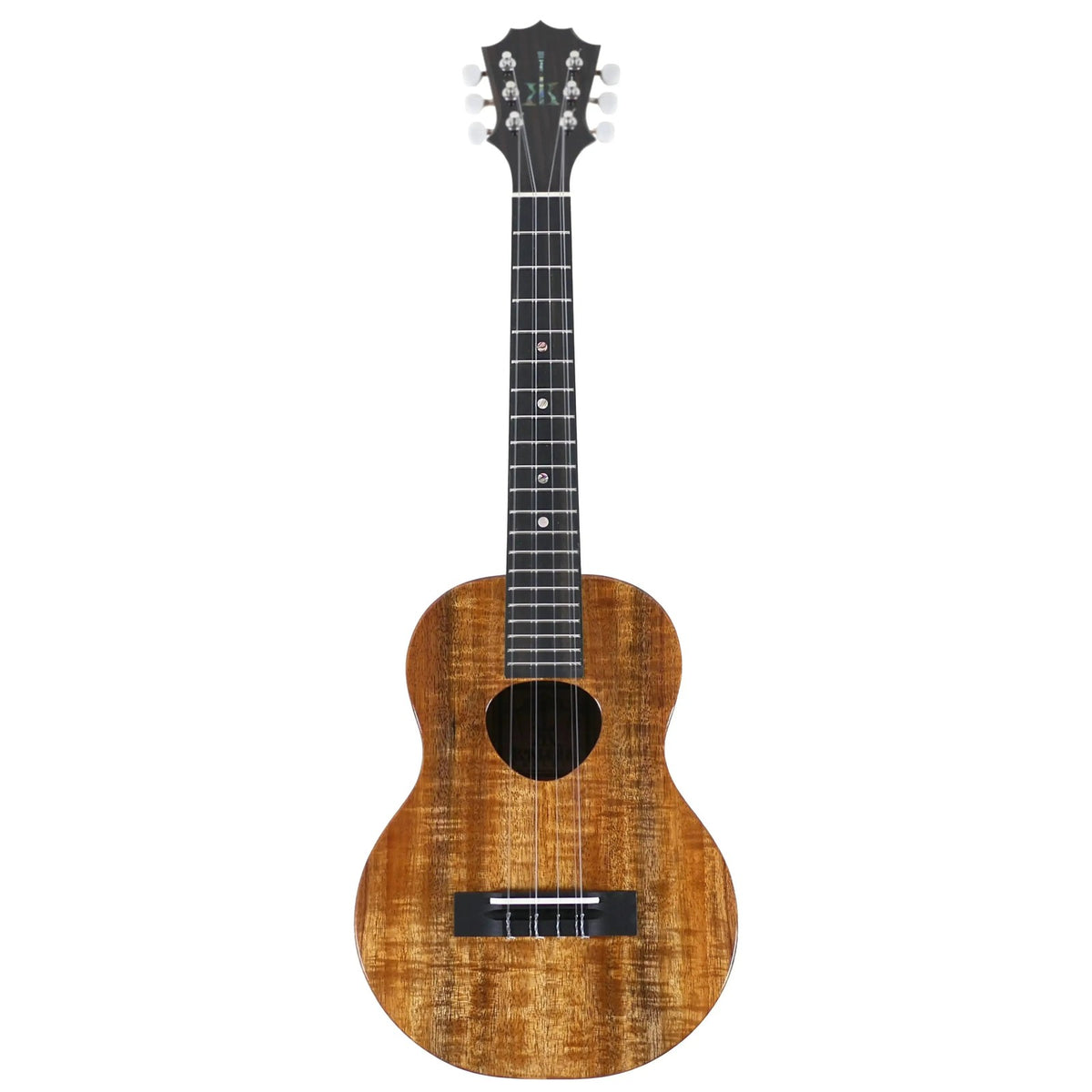 KoAloha KTM-06 Imaikalani Solid Hawaiian Koa 6-String Tenor Ukulele - Gloss, full front view with crown headstock and fretboard