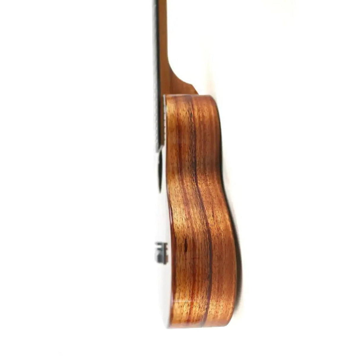 KoAloha KTM-06 Imaikalani Solid Hawaiian Koa 6-String Tenor Ukulele - Gloss, side view of the koa sides and body depth