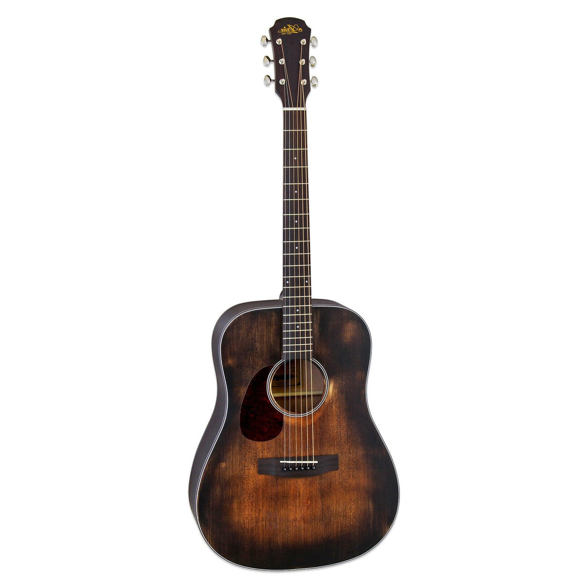 Aria 111DP Delta Player left-handed acoustic dreadnought guitar in muddy brown, full-length front view