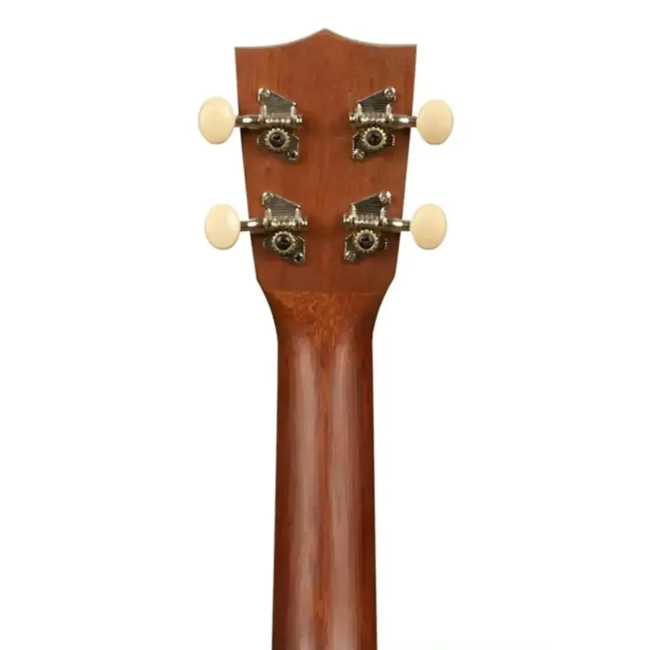 Makala MK-P Mahogany Pineapple Soprano Ukulele headstock with four cream-colored tuning pegs.