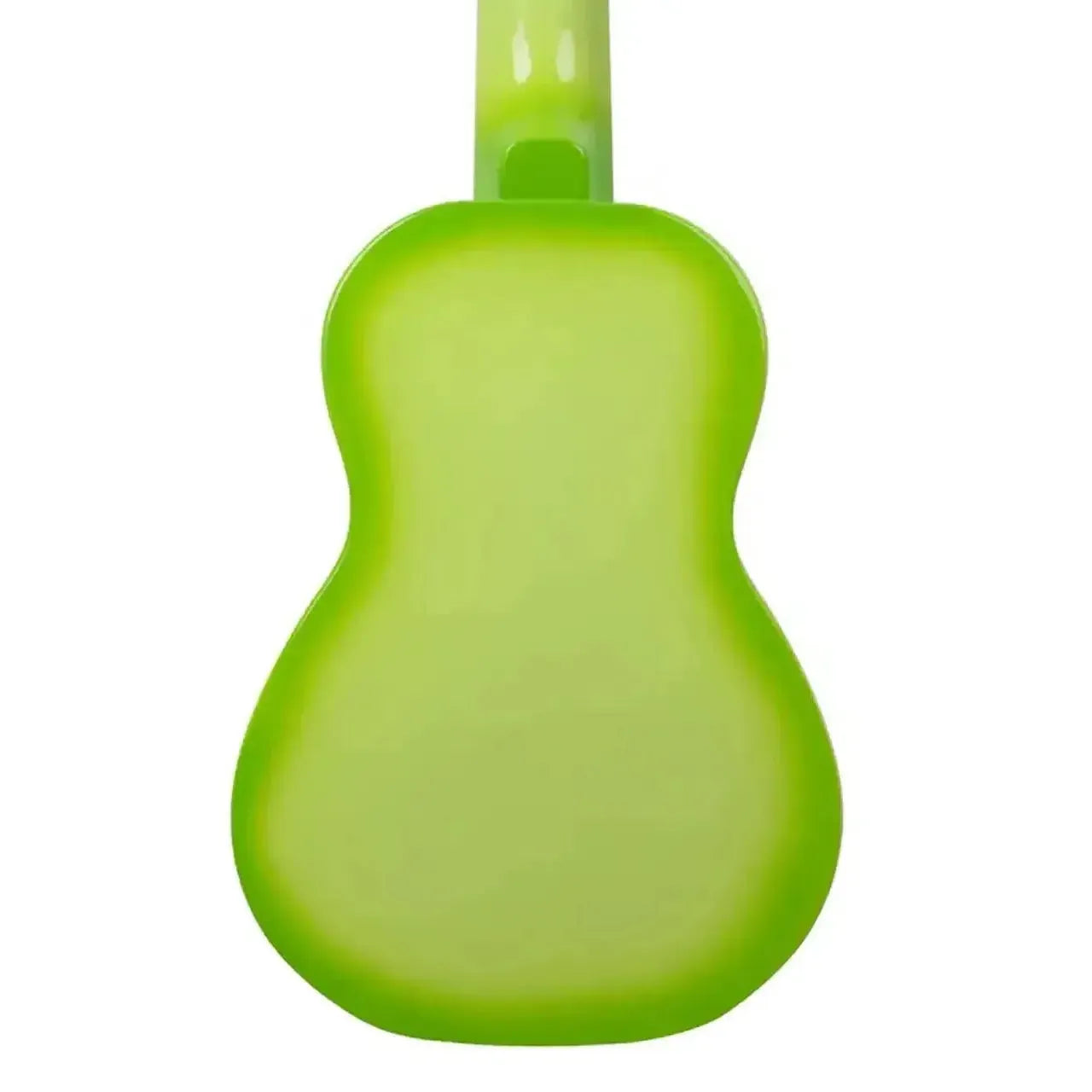 Back of a glossy Makala MK-SD/GRNBURST Green Apple Burst Dolphin Soprano Ukulele.