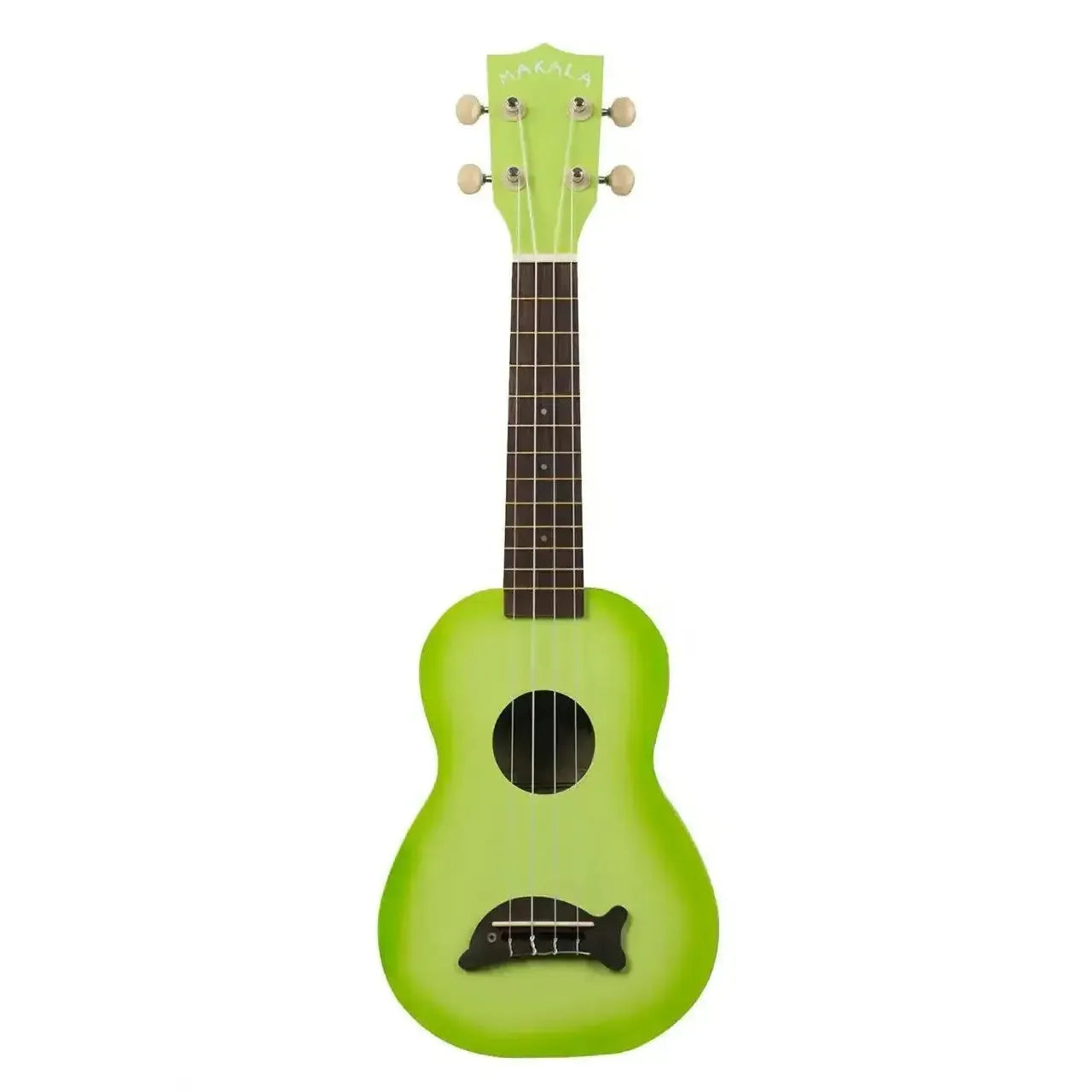 Makala MK-SD/GRNBURST Green Apple Burst Dolphin Soprano Ukulele with a glossy finish.