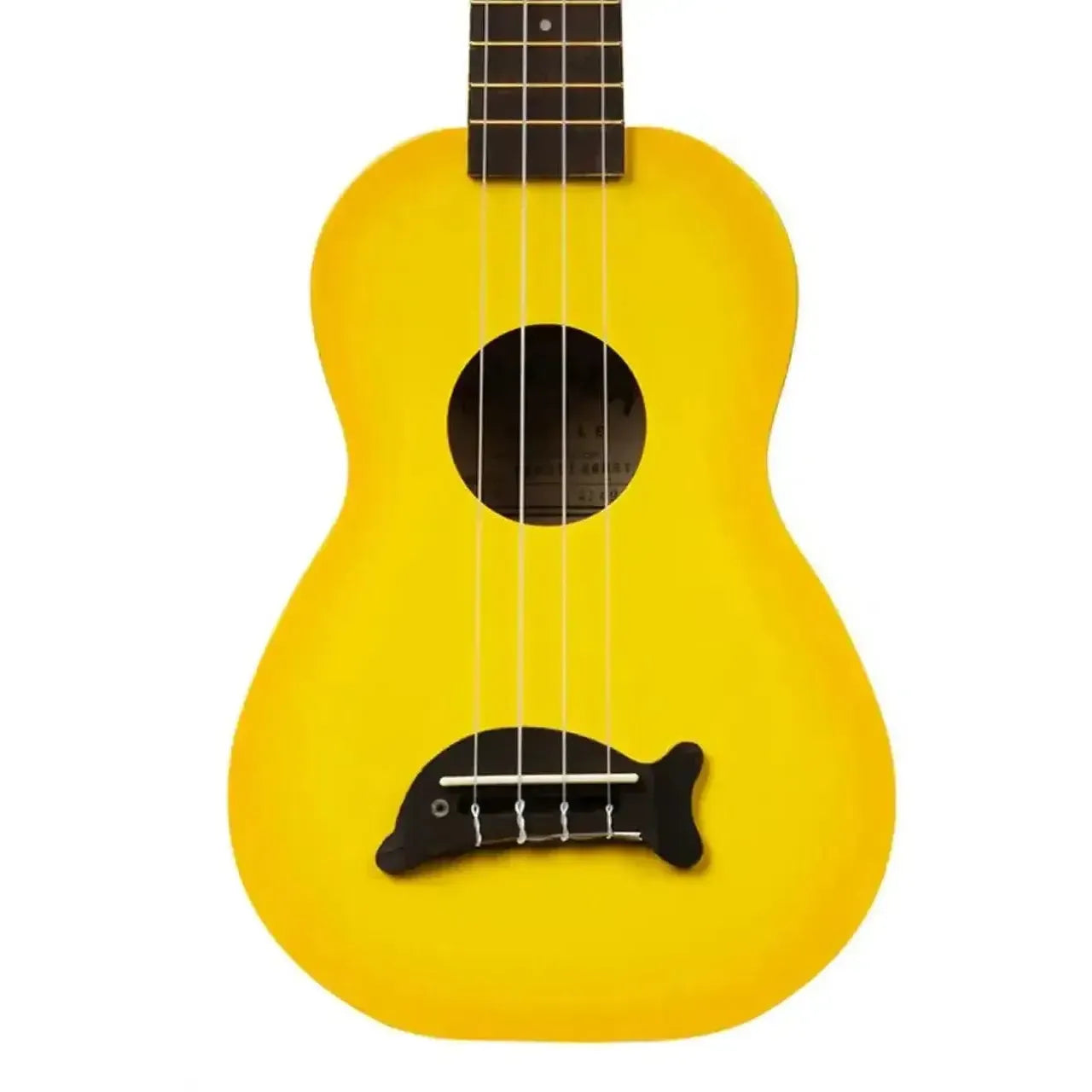 Makala MK-SD/YLBURST Yellow Burst Dolphin Soprano Ukulele with black dolphin bridge.