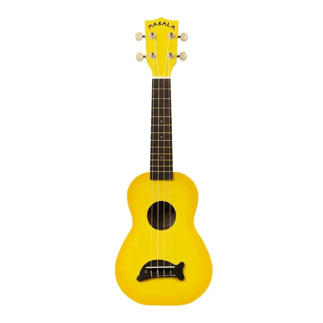 Makala MK-SD/YLBURST Yellow Burst Dolphin Soprano Ukulele with black dolphin bridge.