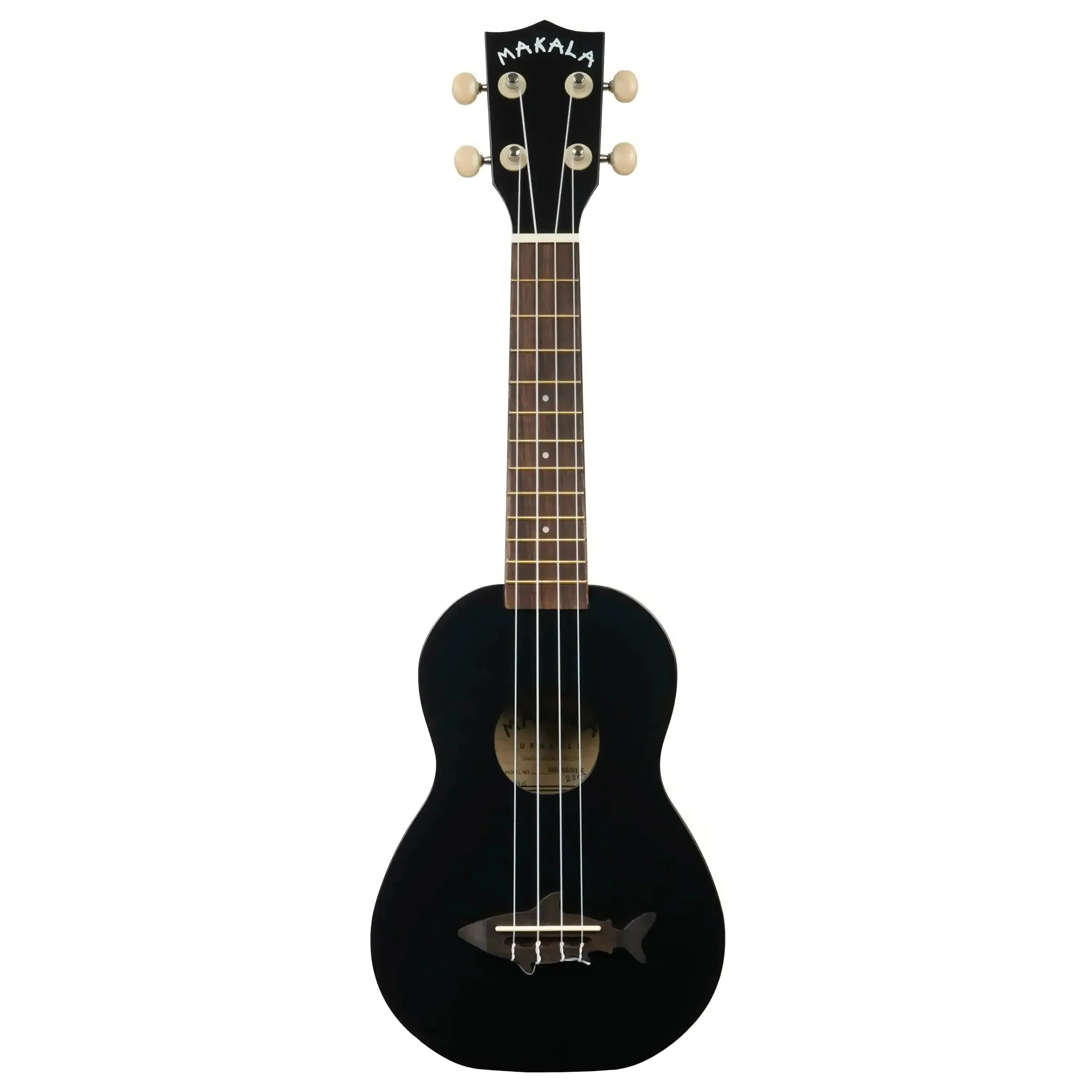 Makala MK-SS/BLK Blacktip Shark Soprano Ukulele, black matte finish, shark bridge, mahogany neck.