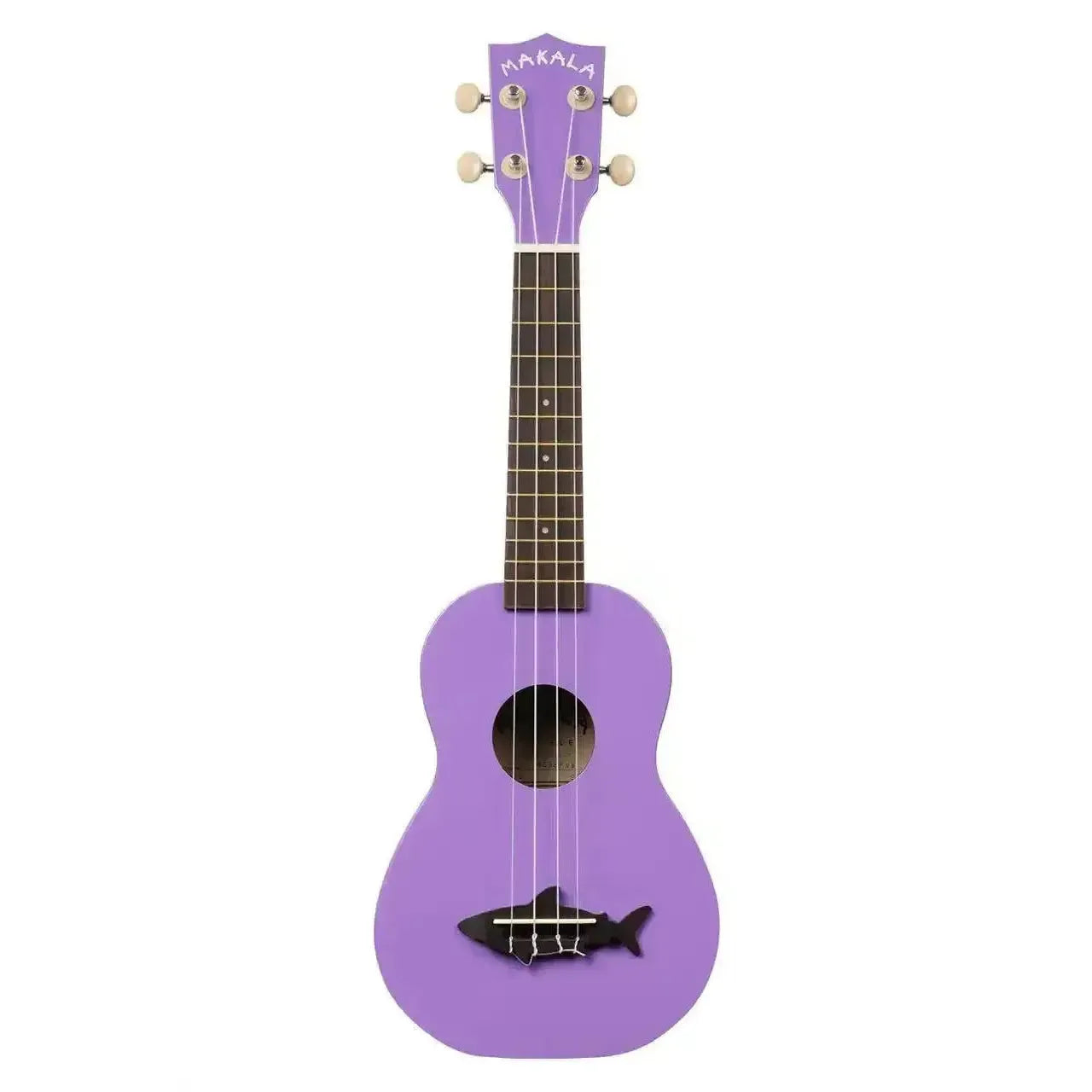 Makala MK-SS/PUR purple soprano ukulele with a matte finish and black shark bridge.