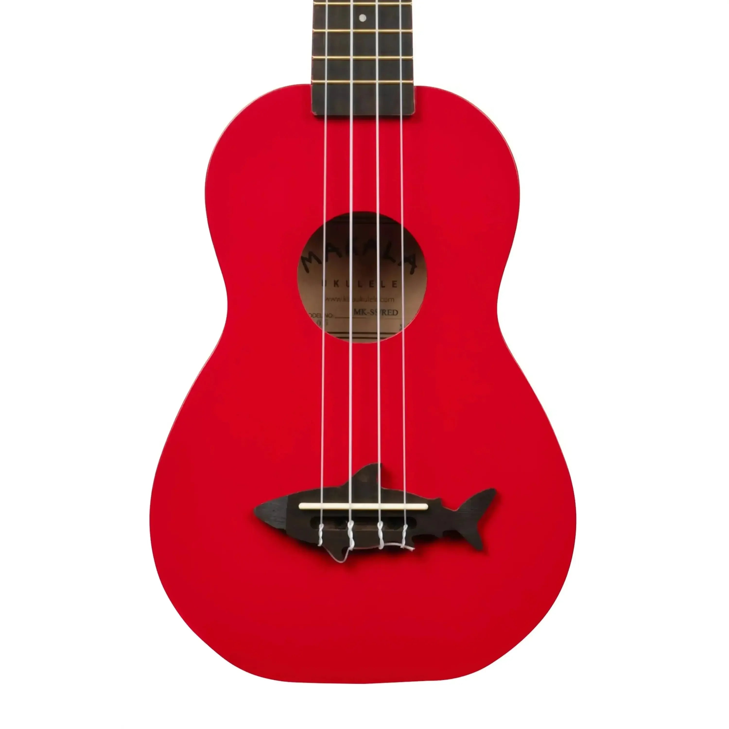Makala MK-SS/RED Red Sea Shark Soprano Ukulele with a playful shark-shaped bridge.
