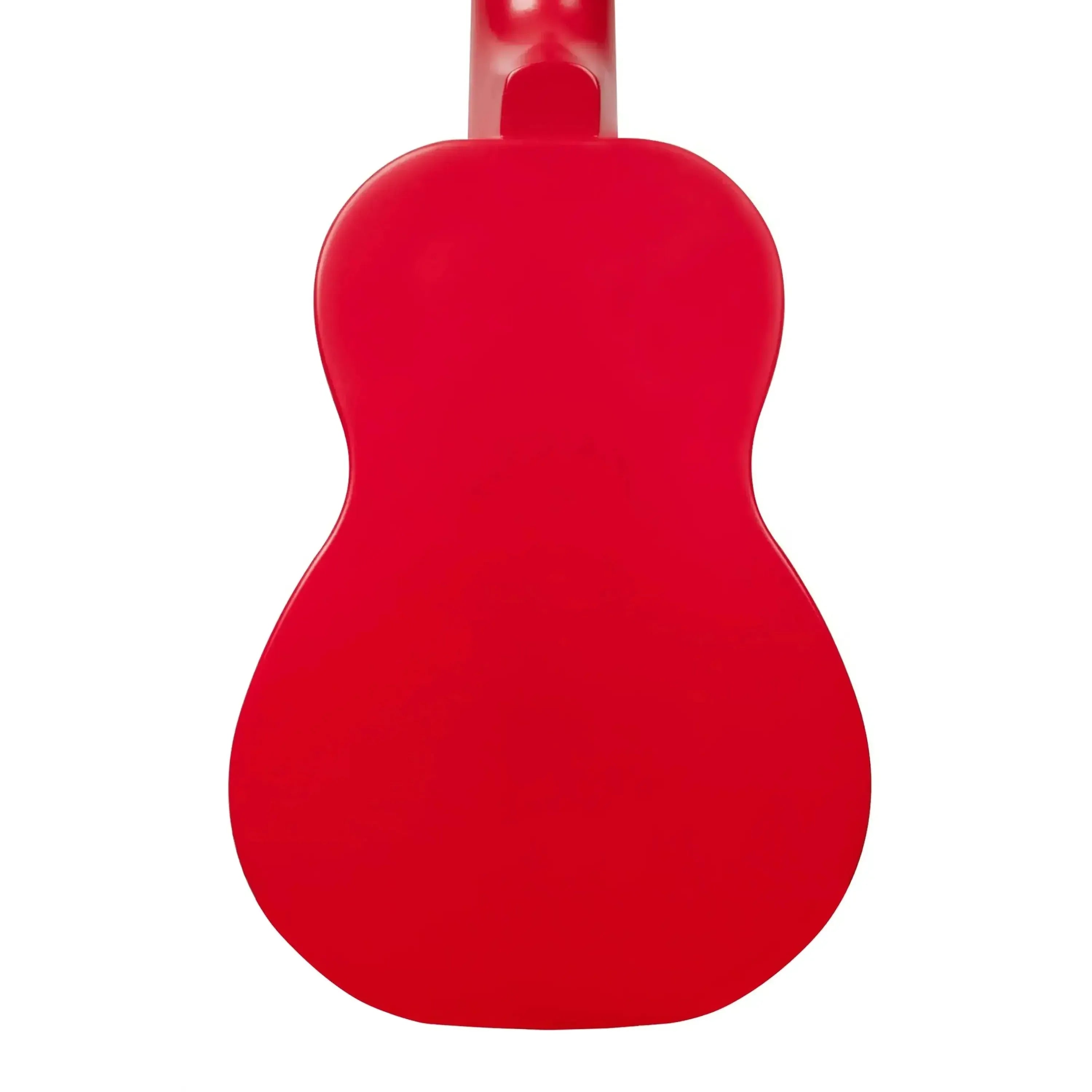 Back of a red Kala Makala Shark soprano ukulele with a matte finish.