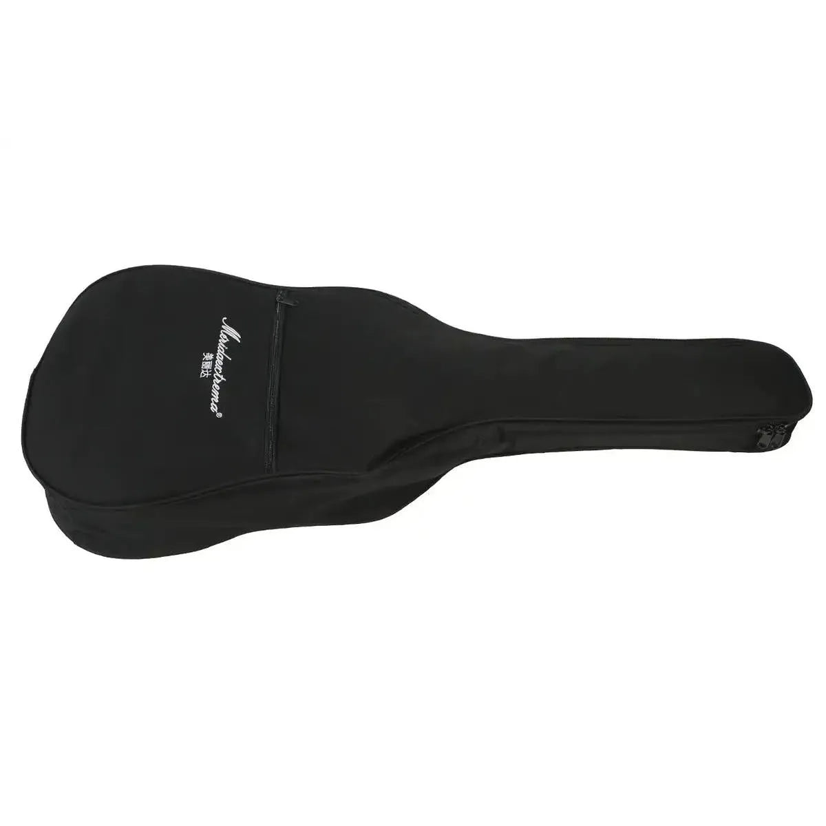 Black Mérida GB-15 gig bag for acoustic-electric guitar, with white logo and zipper pocket.