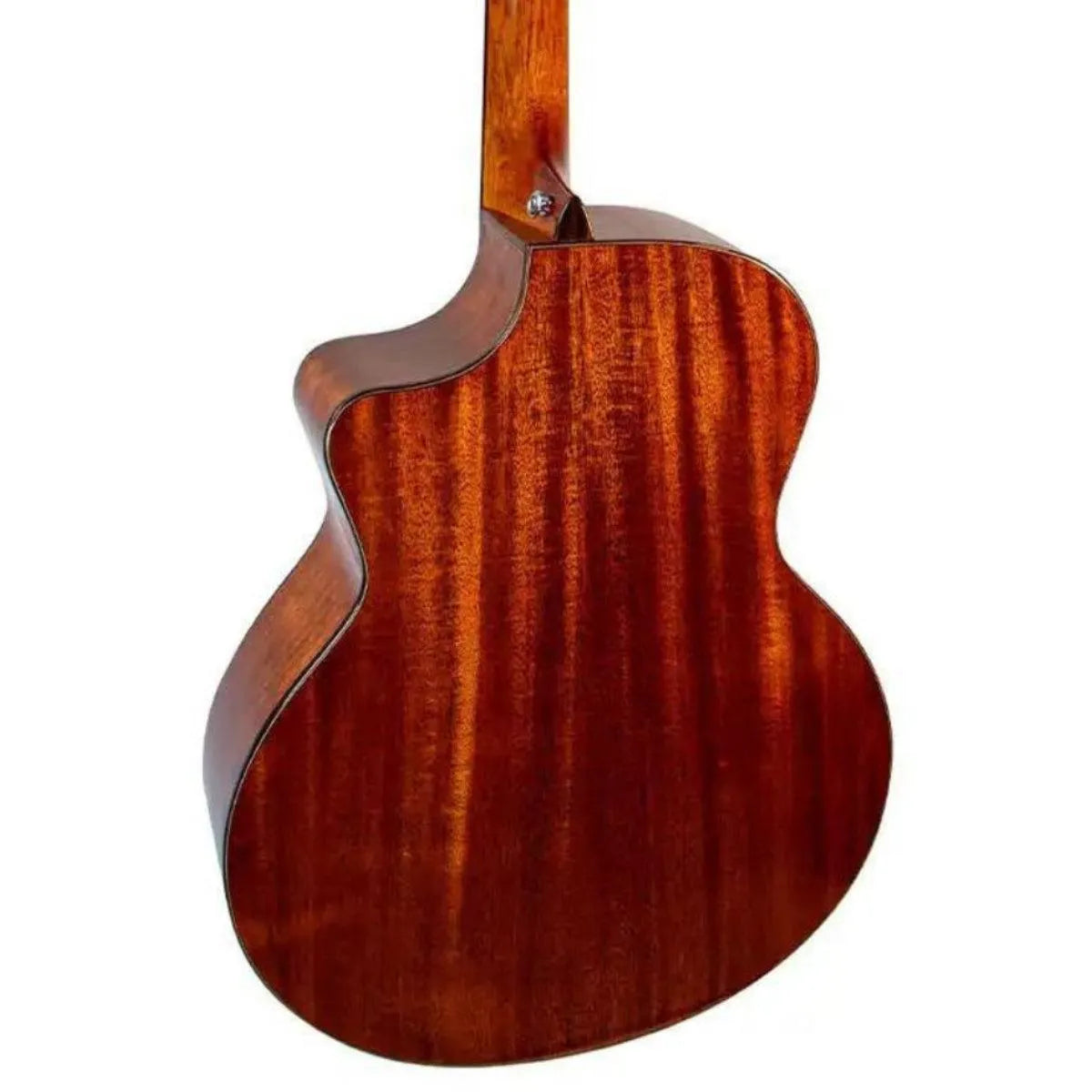 Mérida C15CS-EQ Grand Concert acoustic-electric guitar, back view, solid mahogany with natural high gloss finish.