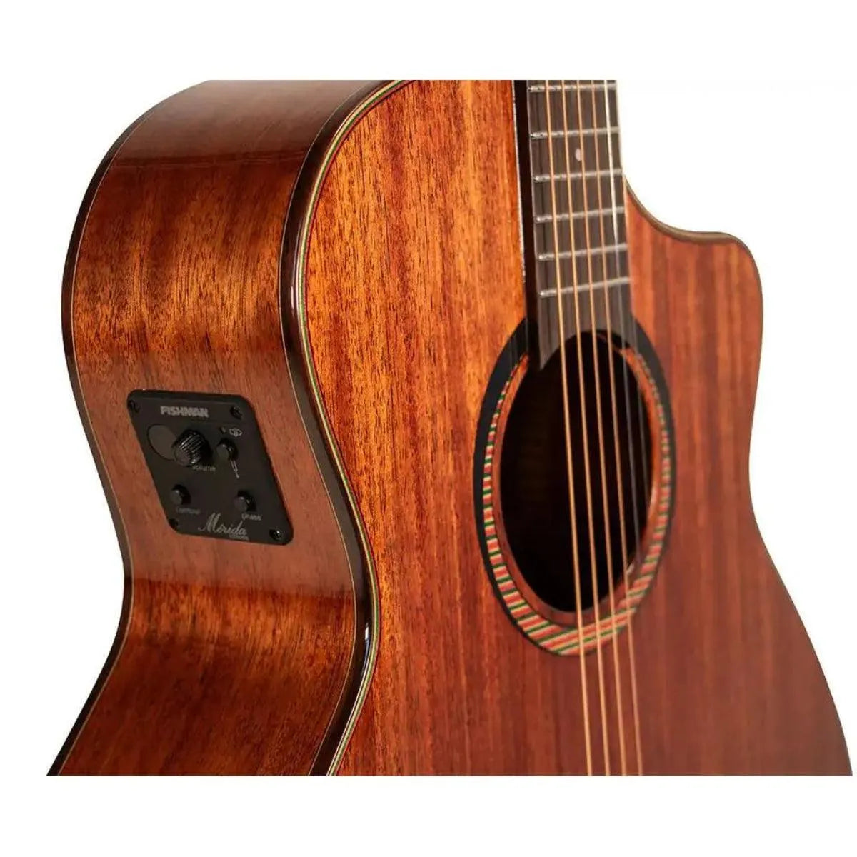Mérida C15CS-EQ Grand Concert acoustic-electric guitar with natural high gloss mahogany finish and Fishman electronics.