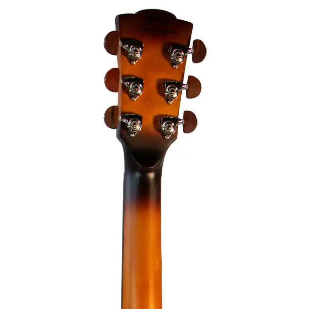 Mérida C25NGAC-EQ acoustic-electric guitar headstock and neck with chrome tuners and a matte sunburst finish.