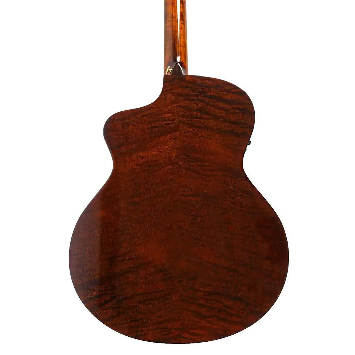Mérida COBRA-EQ Grand Concert acoustic-electric guitar back, showing solid quilted sapele wood with high-gloss finish.