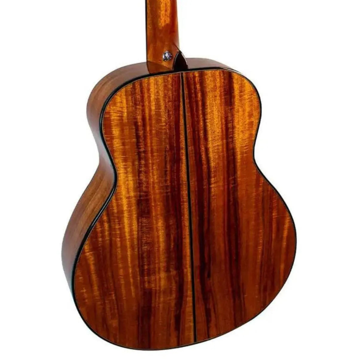 Mérida DG16KOAGS-EQ GS-Mini acoustic-electric guitar back, solid Koa wood with natural high-gloss finish.