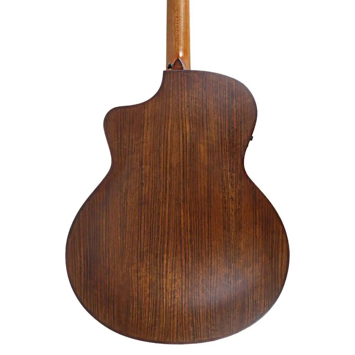 Mérida DG20FOLC-EQ Diana Series Grand Concert acoustic-electric guitar, back view, flamed ovangkol wood.