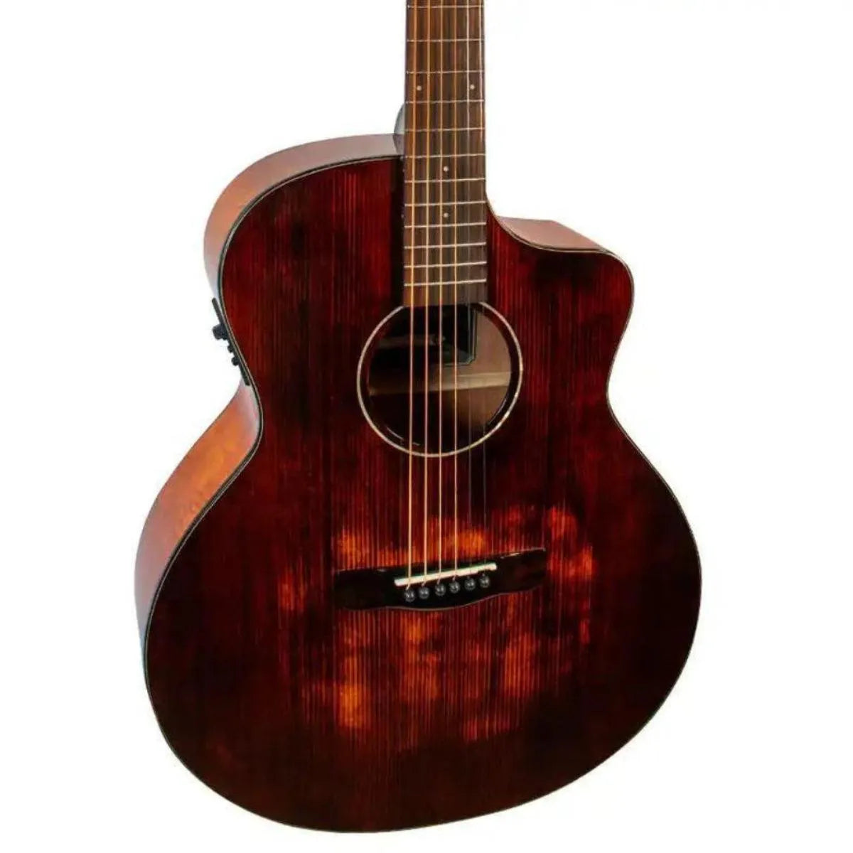 Mérida DG20MFCS-EQ Auditorium Acoustic-Electric Guitar with dark flamed Okoume body and Venetian cutaway.