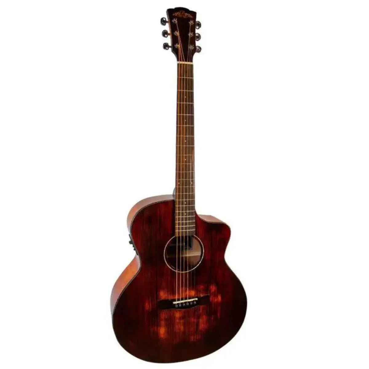 Mérida DG20MFCS-EQ Auditorium Acoustic-Electric Guitar with dark flamed Okoume back and sides.