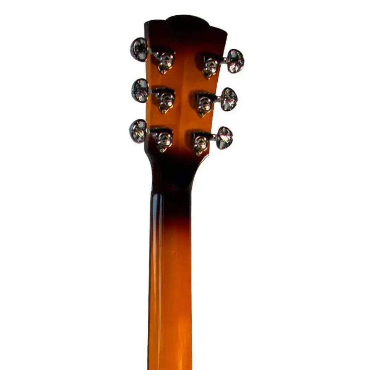 Mérida DG20MFCS-EQ acoustic-electric guitar headstock and neck, featuring chrome tuners and a high gloss finish.
