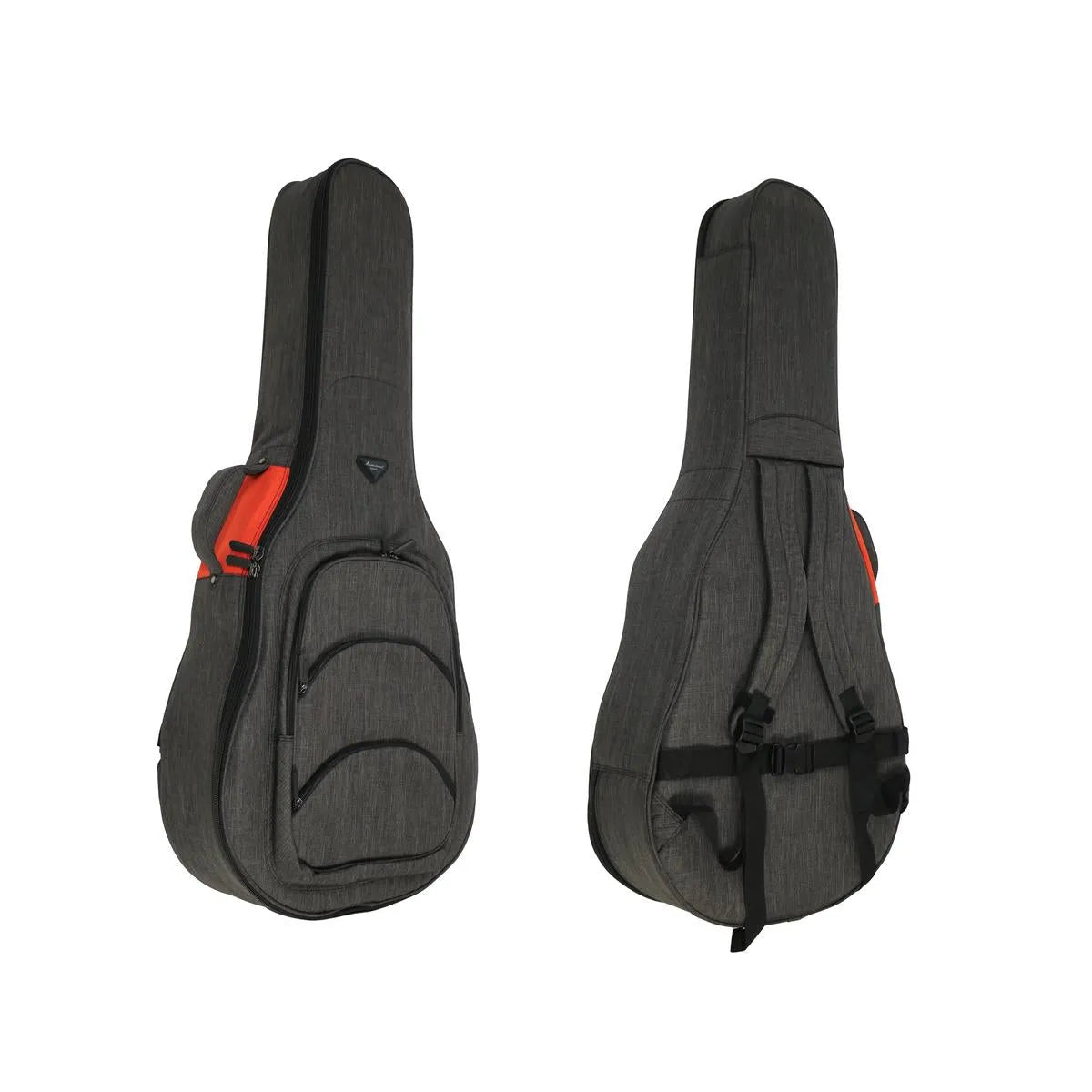 Mérida Beyond Series Grand Jumbo acoustic-electric guitar gig bag, dark gray with orange accents.