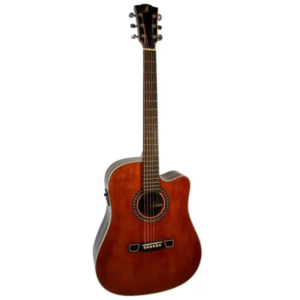 Mérida E1DC-EQ Dreadnought Acoustic-Electric Guitar with a high gloss finish and Venetian cutaway.