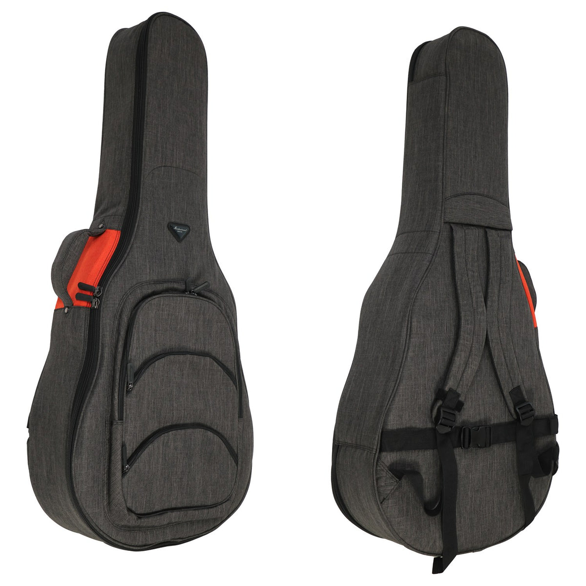 Mérida GB-25 grey 20mm deluxe padded acoustic guitar gig bag with orange lining, front pockets and backpack straps