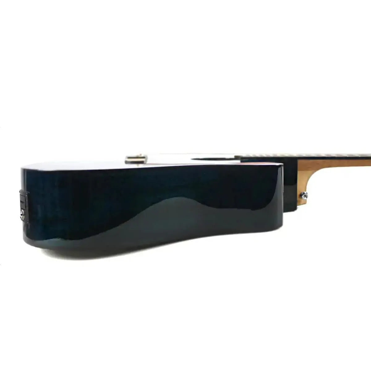 Mérida JULIET-EQ dreadnought acoustic-electric guitar side view, transparent blue gloss finish.
