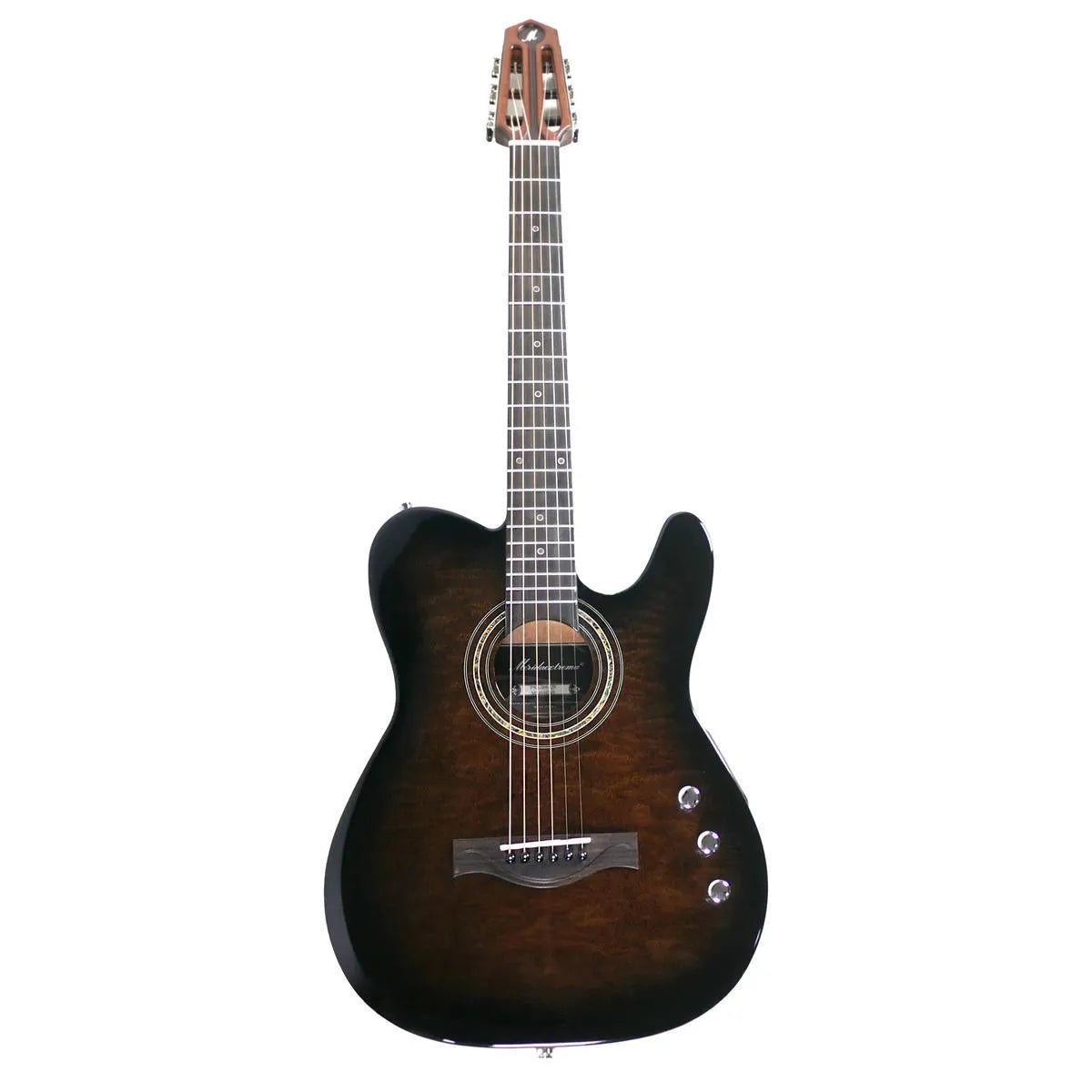 Mérida PSA-200-QS Stage Electric Guitar with quilted sapele veneer and dark sunburst finish.