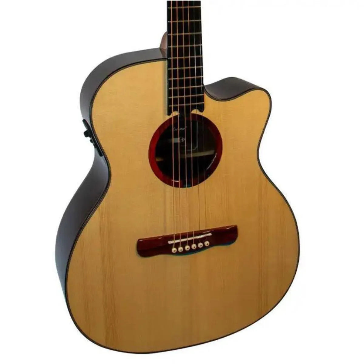 Mérida R1CS-EQ Auditorium acoustic-electric guitar with natural spruce top, rosewood back, and Venetian cutaway.