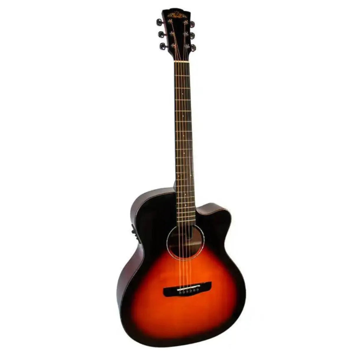 Mérida REDFOX-EQ Auditorium acoustic-electric guitar with sunburst high-gloss finish and Venetian cutaway.