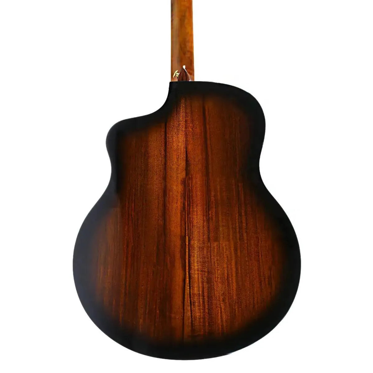 Mérida SCAR-EQ Grand Jumbo acoustic-electric guitar back with sunburst koa wood grain.