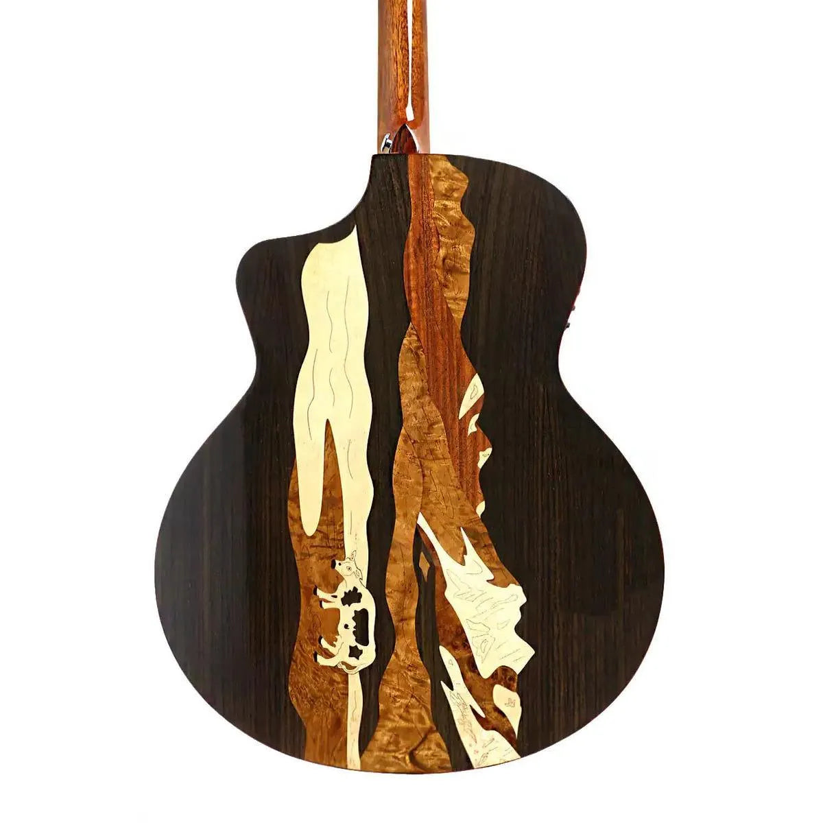 Mérida SUMMER-EQ Grand Concert acoustic-electric guitar back with dark rosewood and light wood inlay.