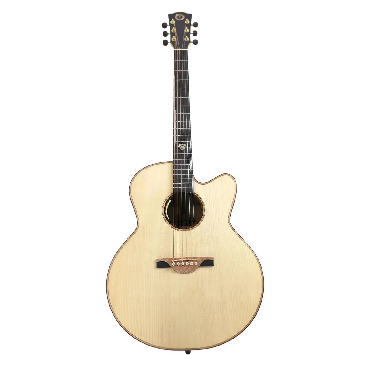 Mérida WEMBLY Prominence Series Jumbo Acoustic-Electric Guitar with light spruce top and dark headstock.