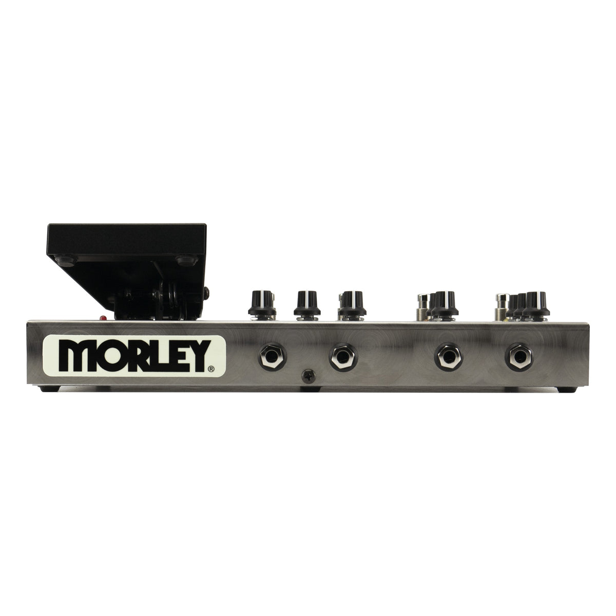 Morley AFX-1 front edge view with Morley logo plate and jacks