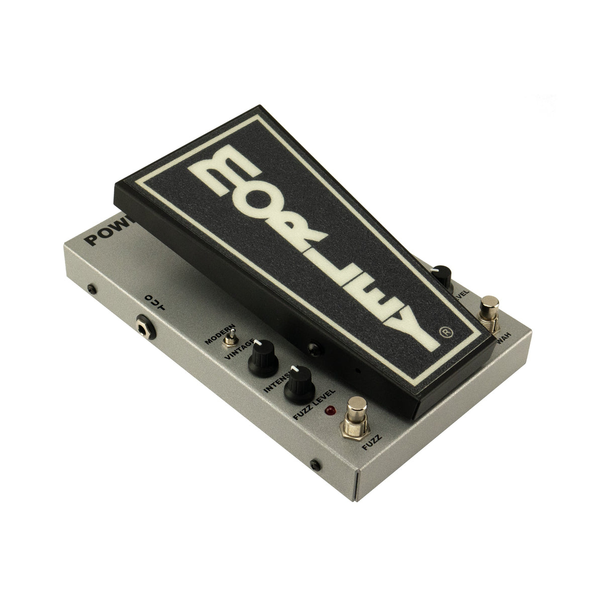 Morley Classic Power Fuzz Wah rear left angle showing knobs and footswitches
