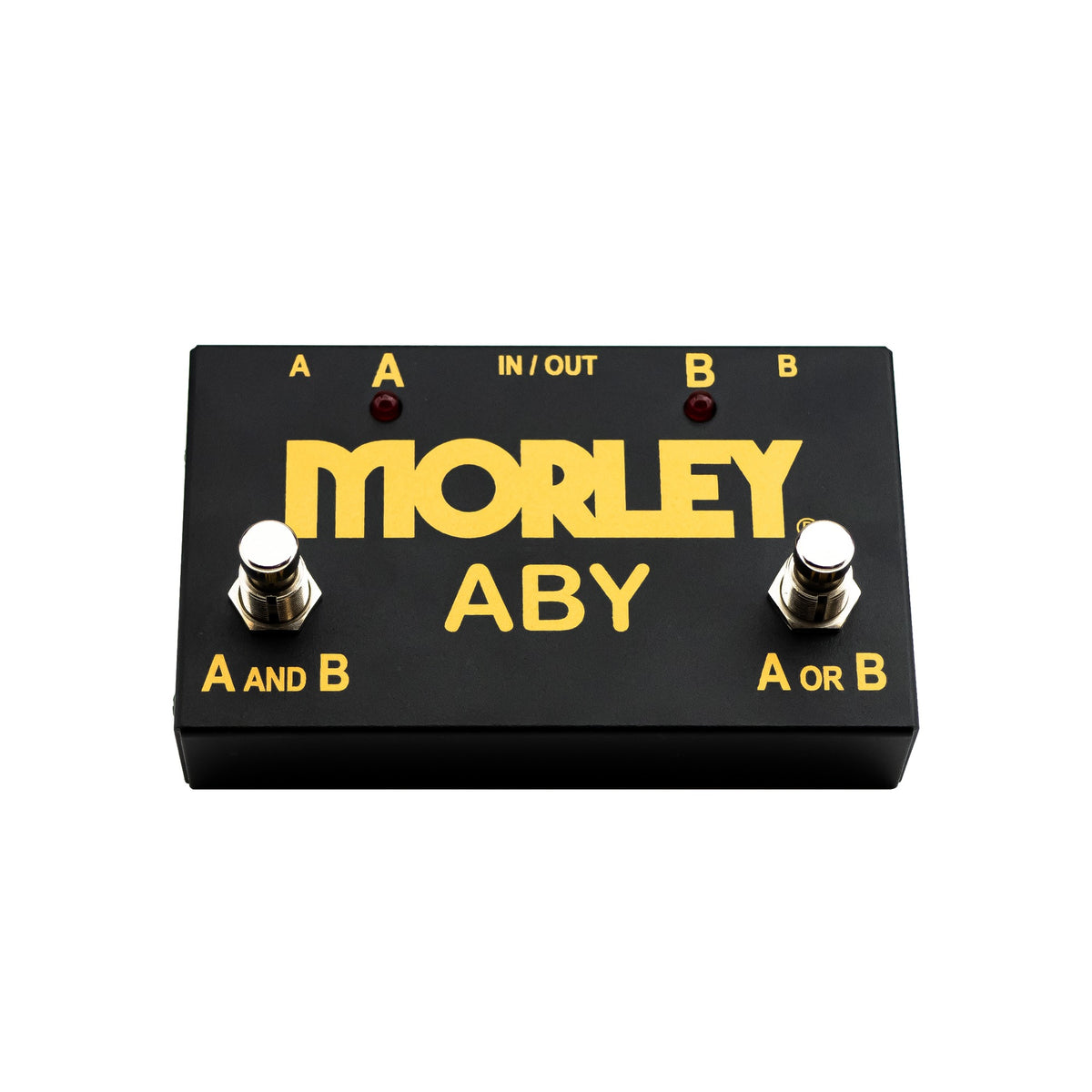 Morley Gold Series ABY angled view showing the A and B and A or B footswitches