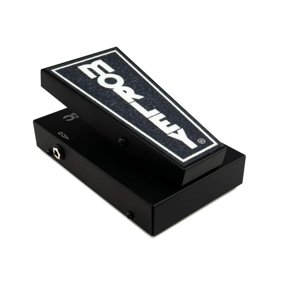 Morley Mini Classic Switchless Wah rear left angle showing the heel end, controls and black steel housing